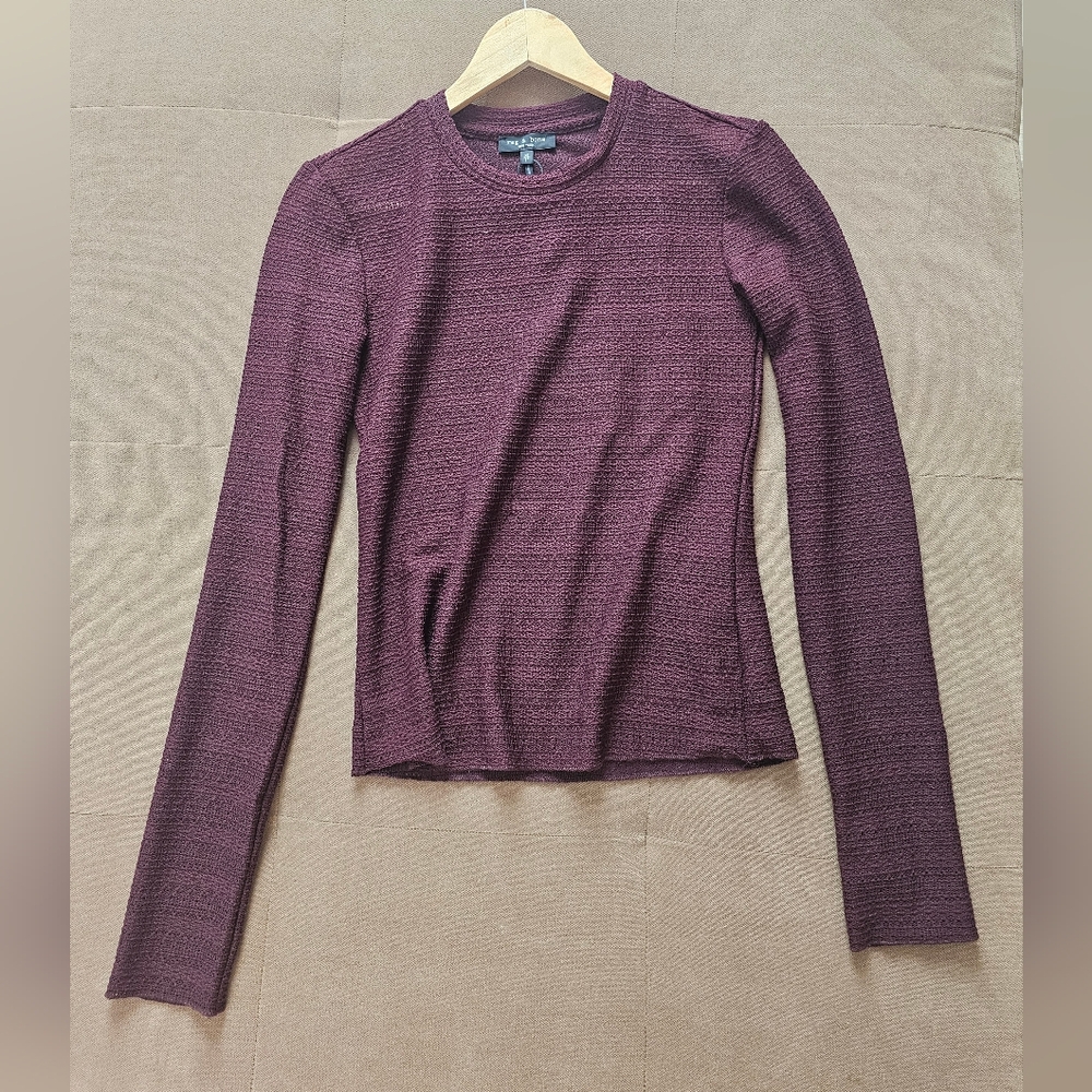 rag & bone Textured Maroon Long Sleeve Top